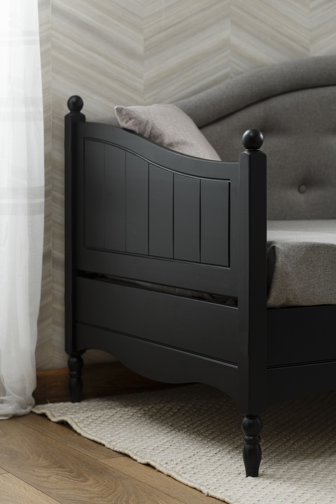 Тахта чёрная Айно №9 с мягким изголовьем 800х2000