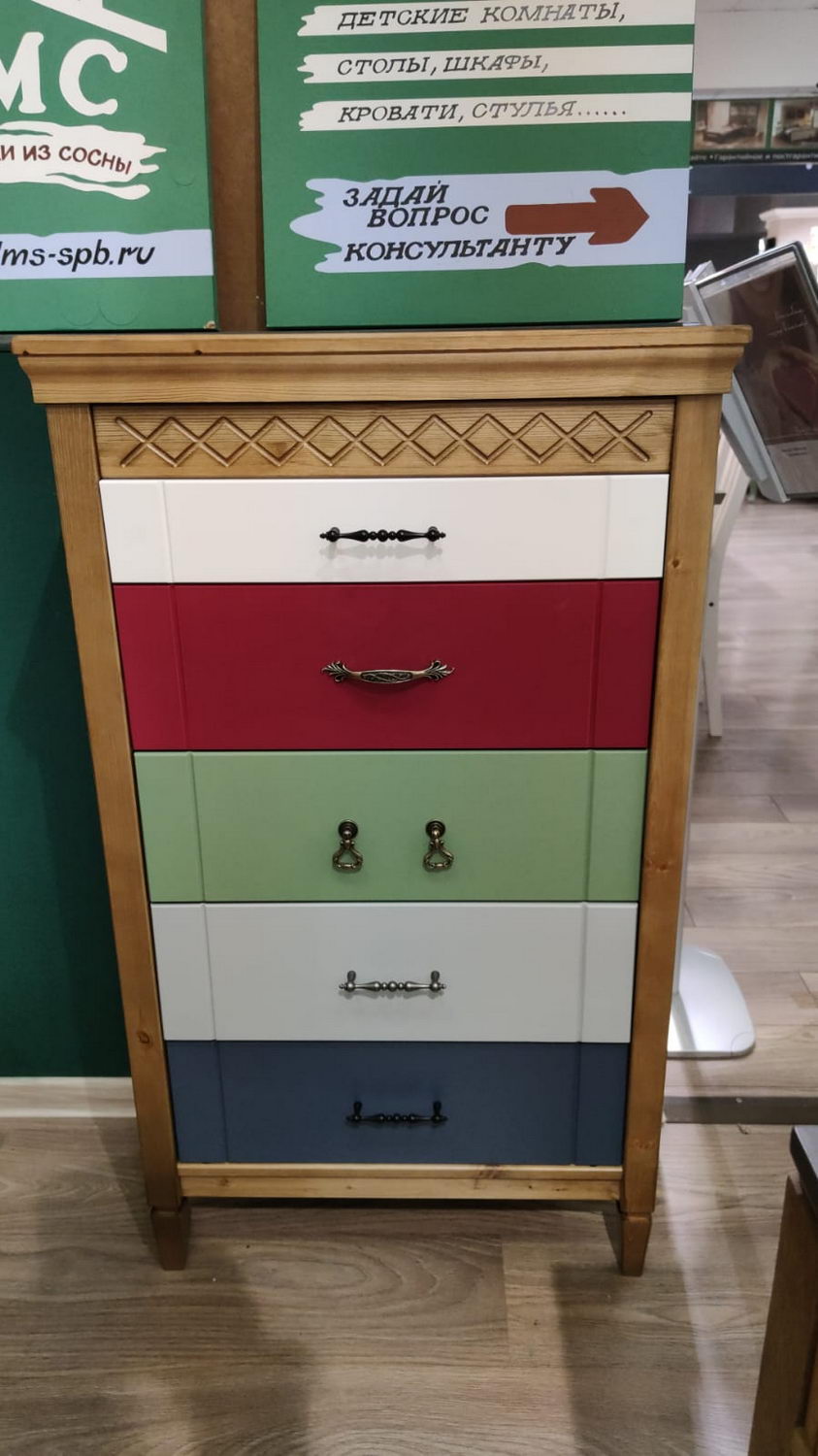 Комод массив сосны с 5 ящиками Дания №10