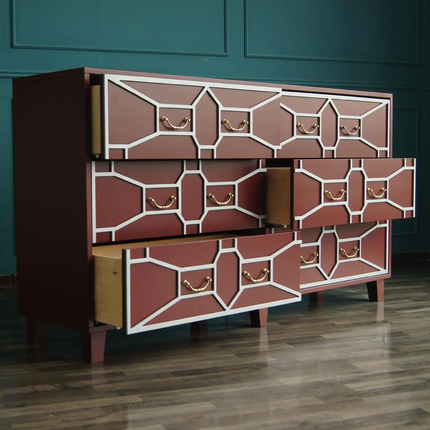 Бордовый комод массив «Emerald» 6 ящиков