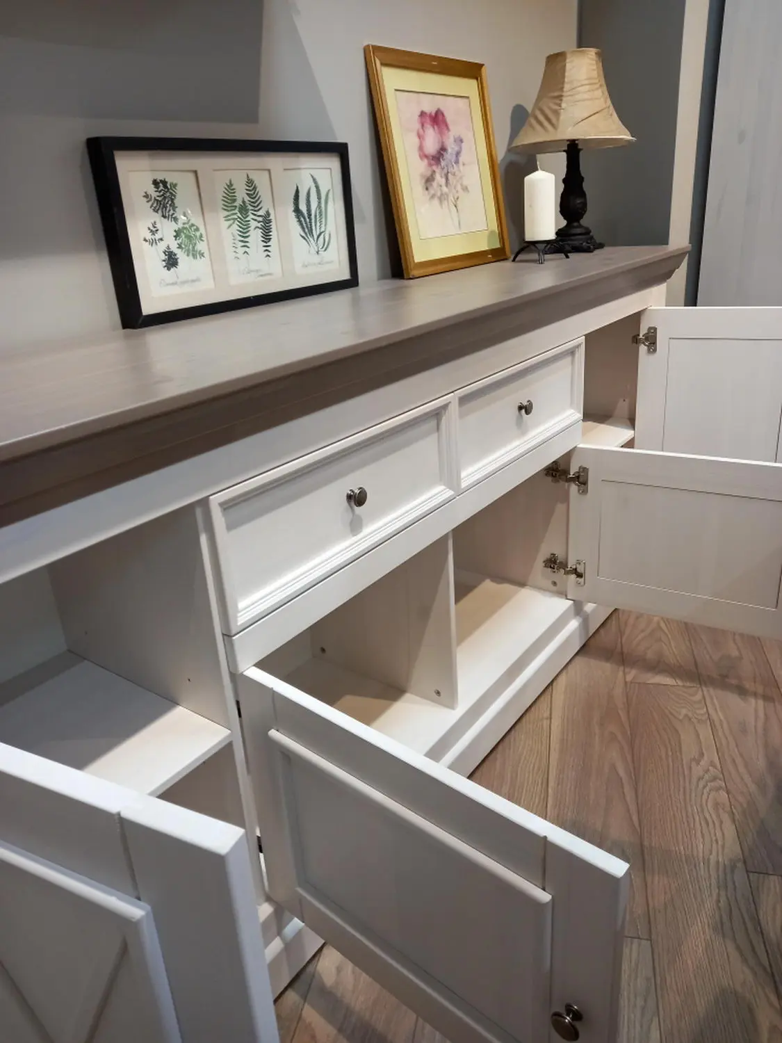 Комод Форест 4-дверный с 2-я ящиками белый воск/серый