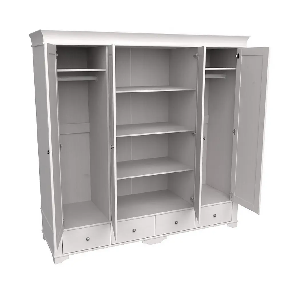 Шкаф Бейли 4х дверный со стеклянными дверями белый воск