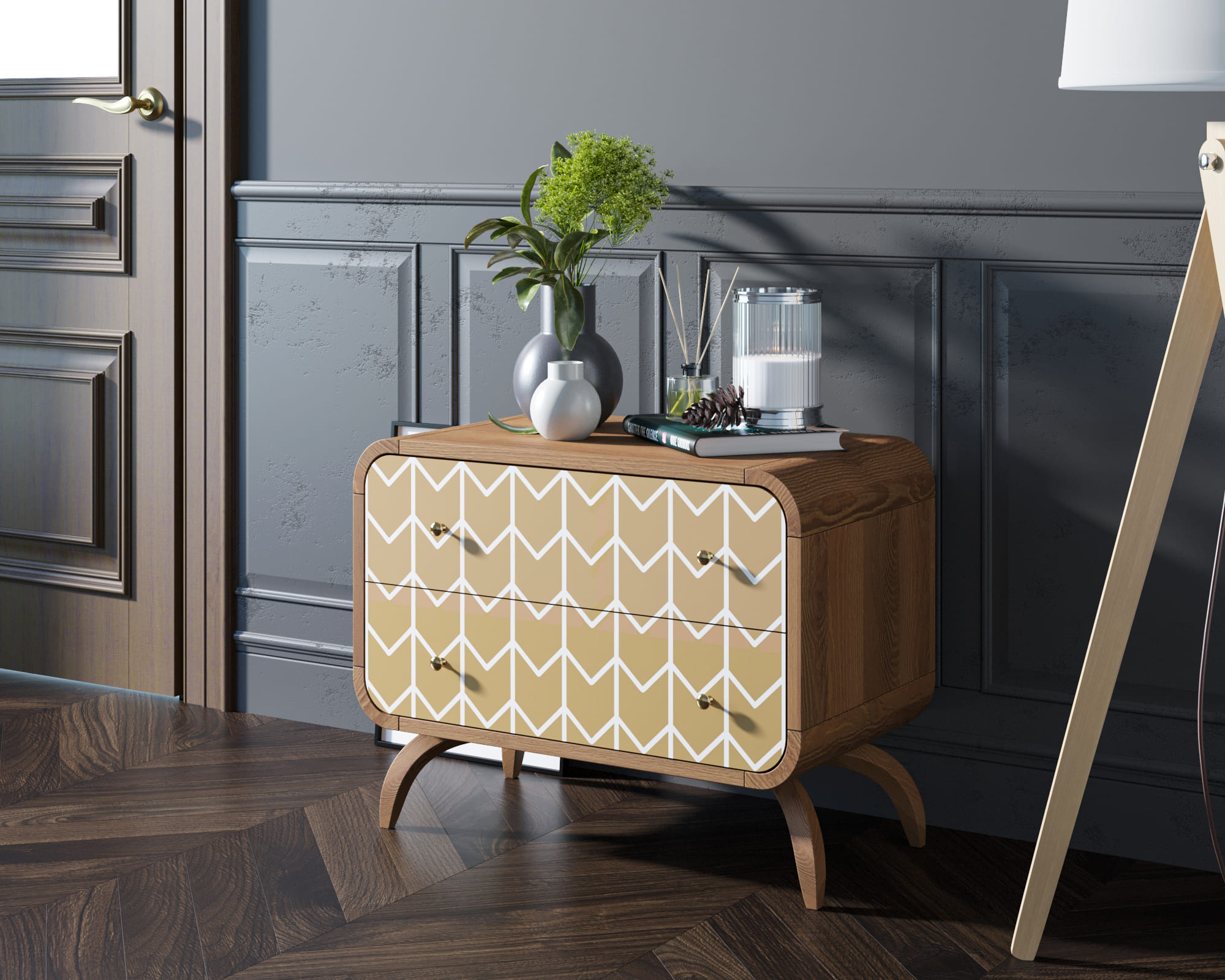 Комод из дерева "Ellipse Print" с двумя ящиками принт 1