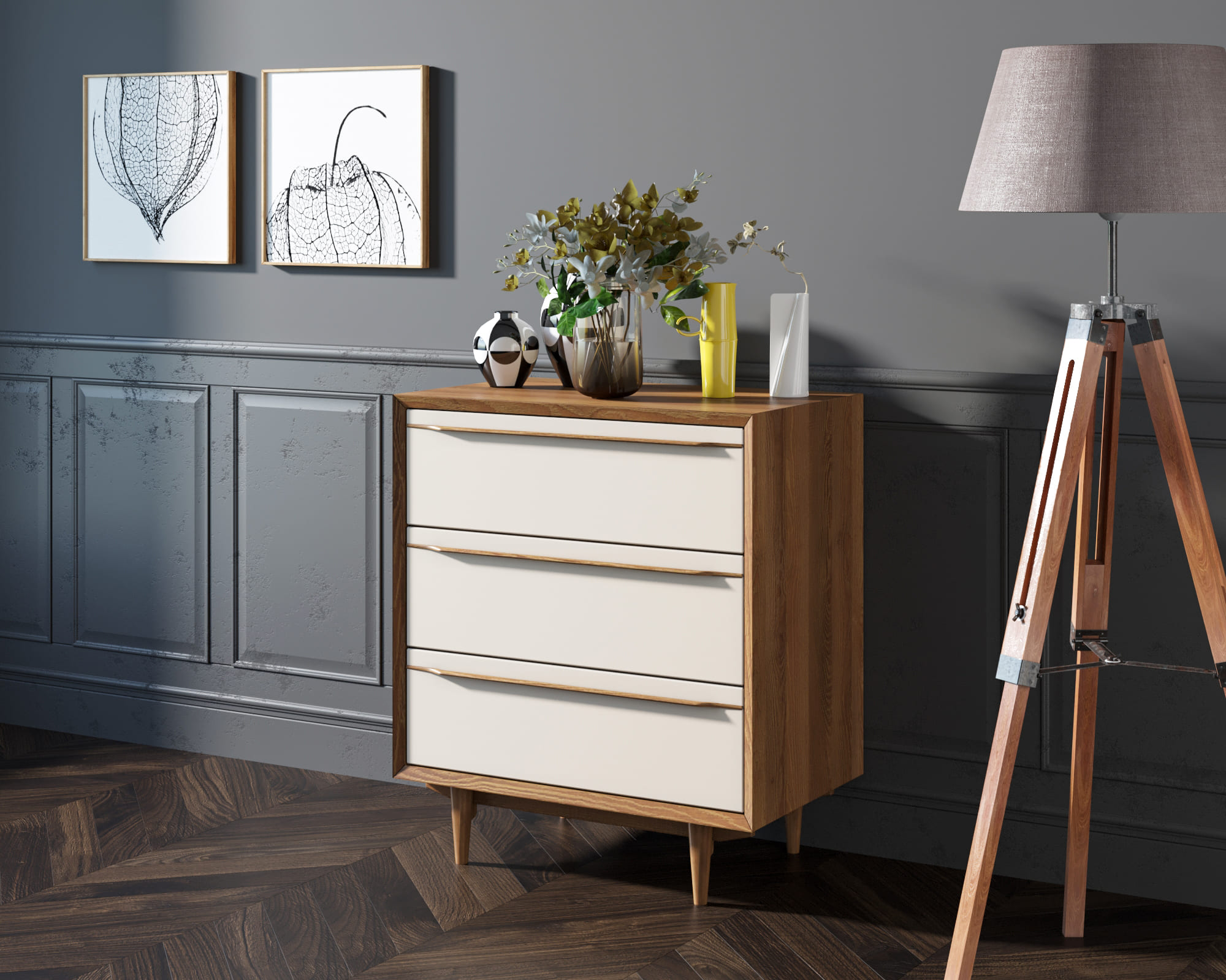 Комод с 3 ящиками в Скандинавском стиле "Bruni white" на три ящика