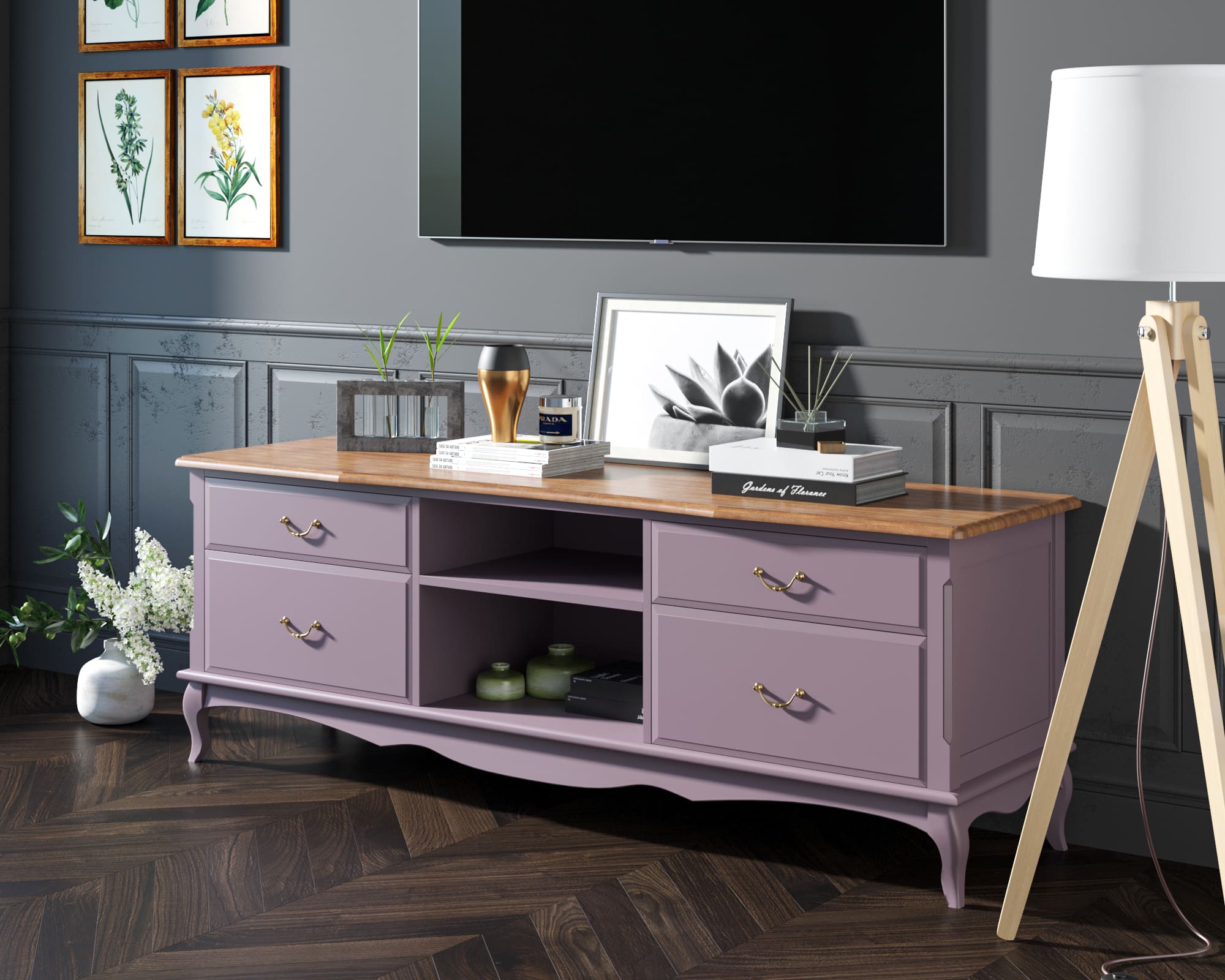 Комод 4 ящика массив Leontina Lavanda под TV удлиненный арт ST9328/2L