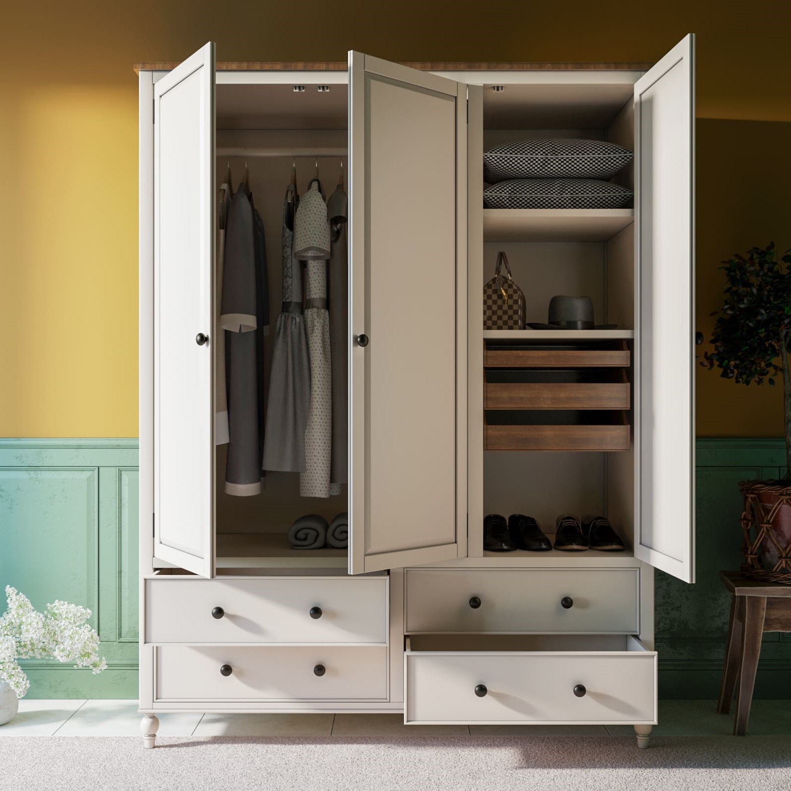 Шкаф 3 створчатый белый «Odri" с ящиками