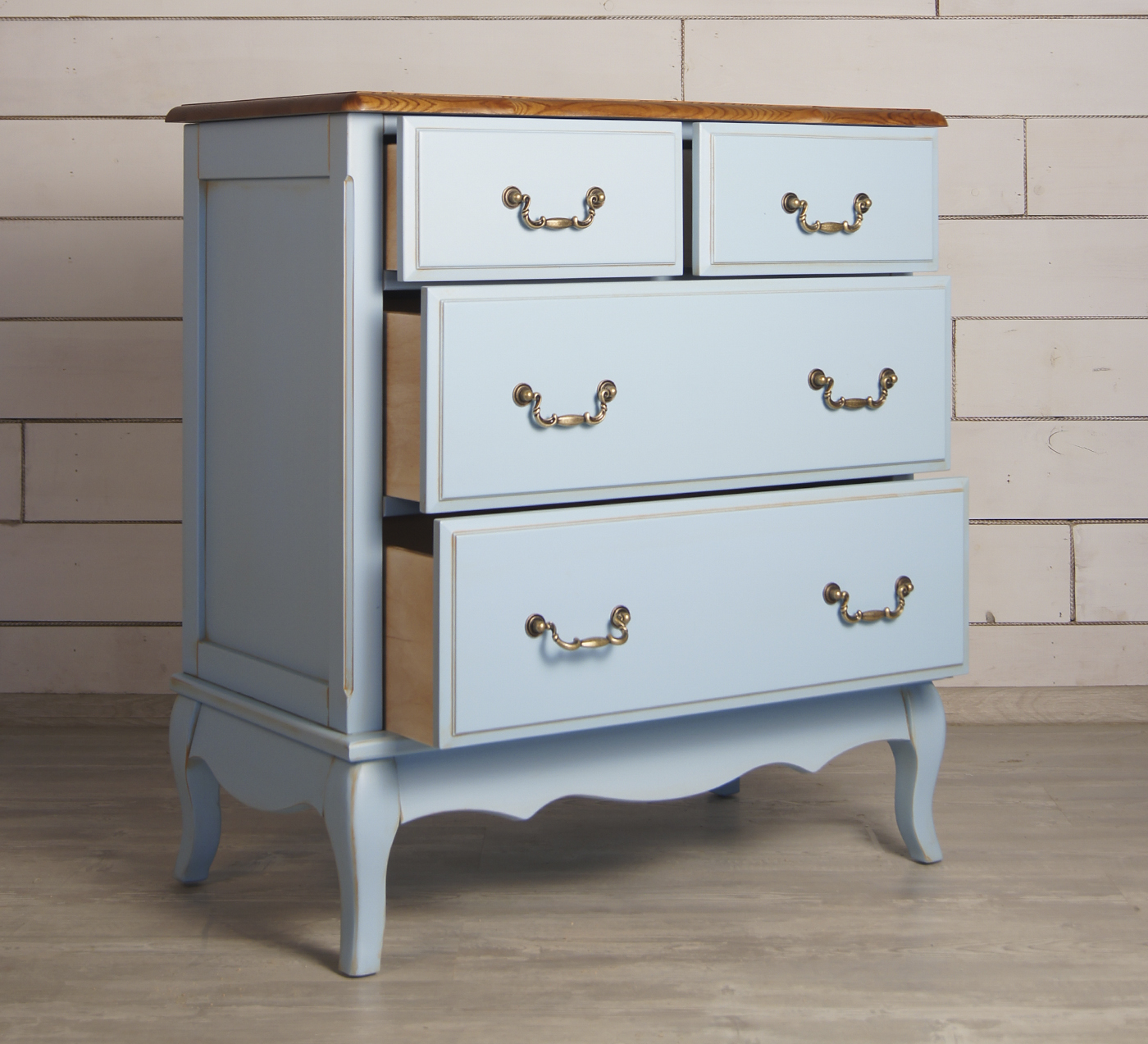 Голубой комод (4 ящика) дерево Leontina