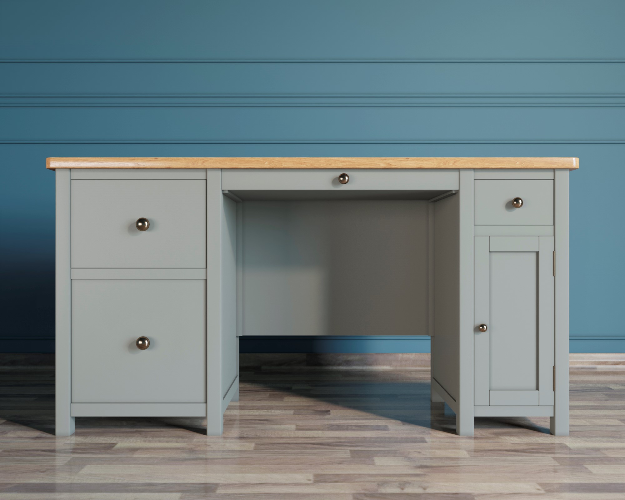 Большой рабочий стол "Jules Verne" с узкой тумбой серый