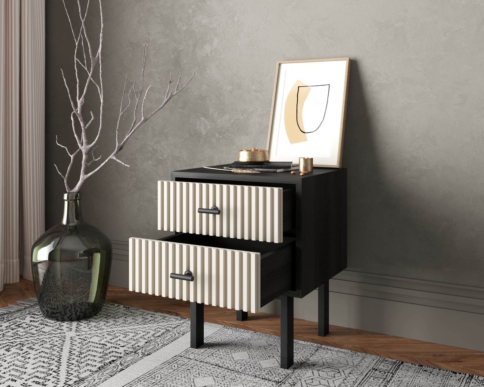 Тумбочка с двумя ящиками "Emerson" арт EM16/milky/L