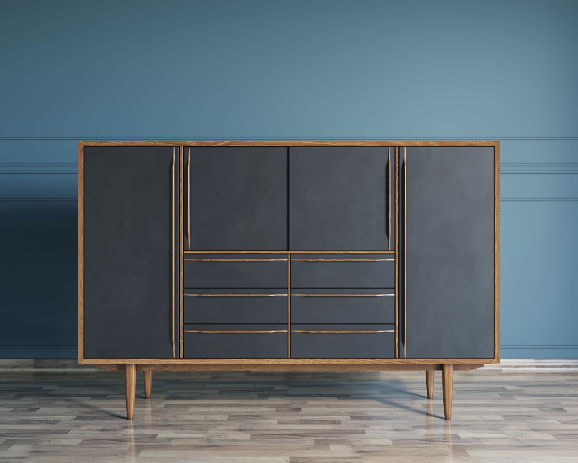 Большой комод с ящиками и дверками чёрный "Bruni Black"