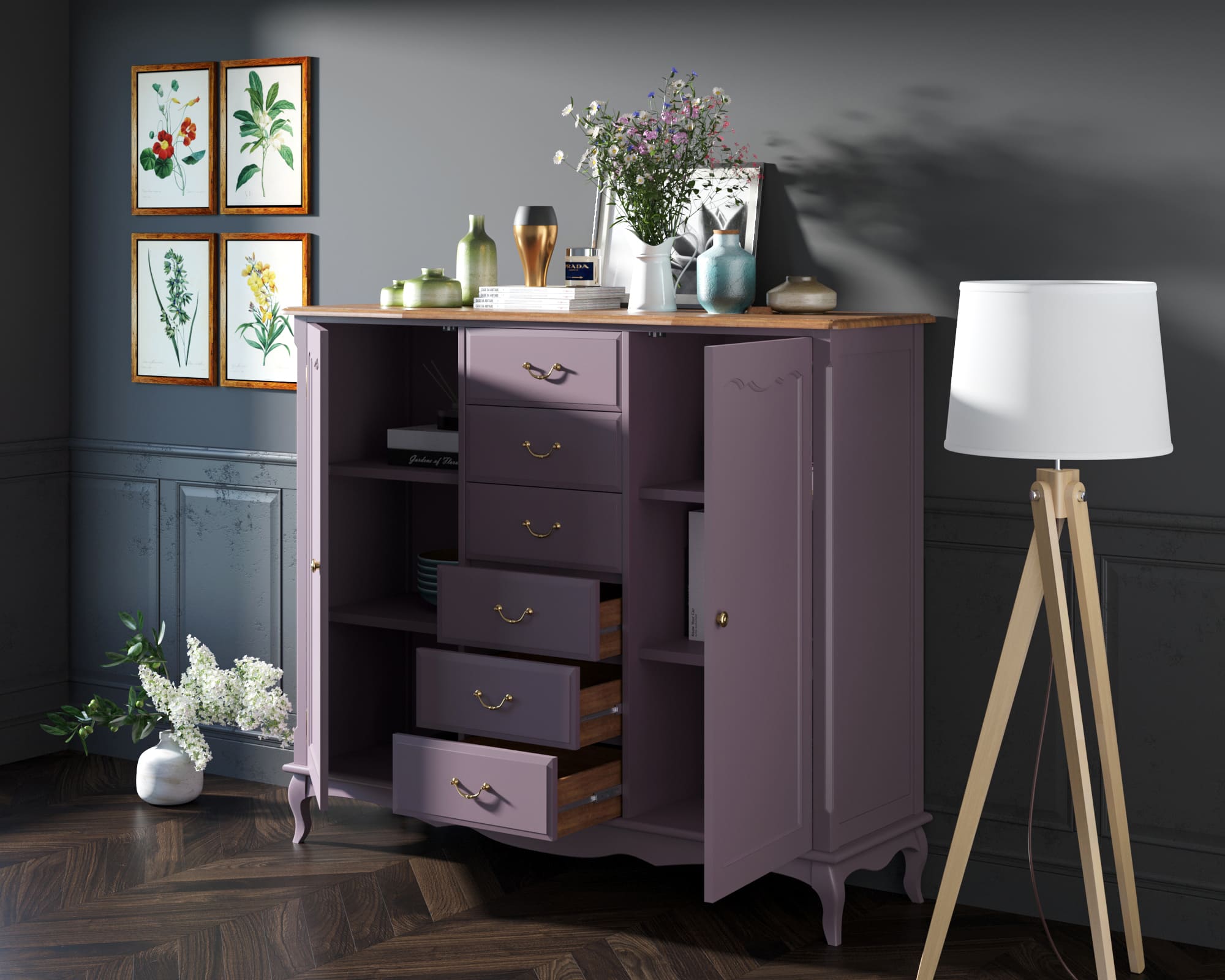 Комод Leontina Lavanda с шестью ящиками и дверками арт ST9350L