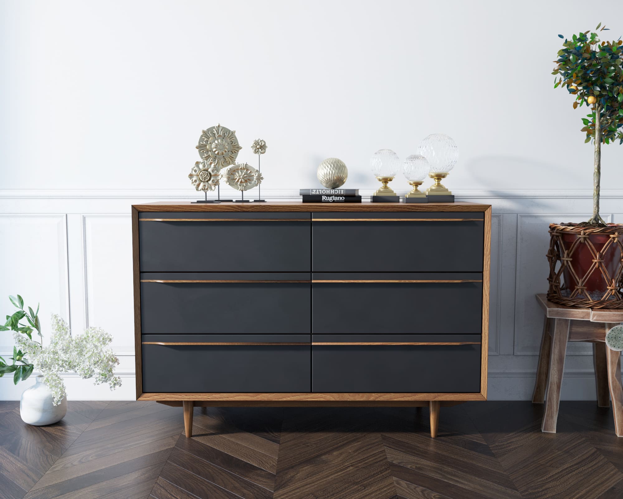 Комод с шестью ящиками чёрный "Bruni Black"