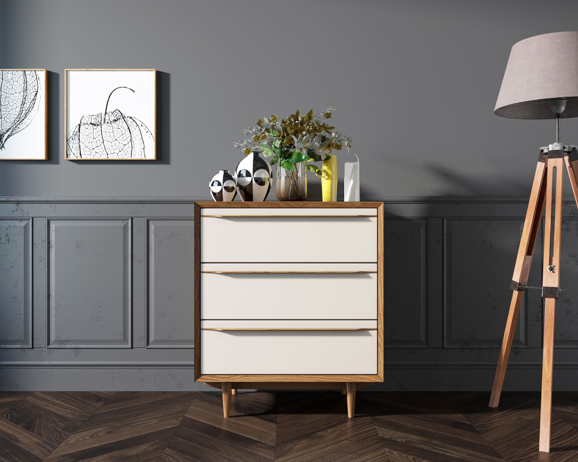 Комод с 3 ящиками в Скандинавском стиле "Bruni white" на три ящика