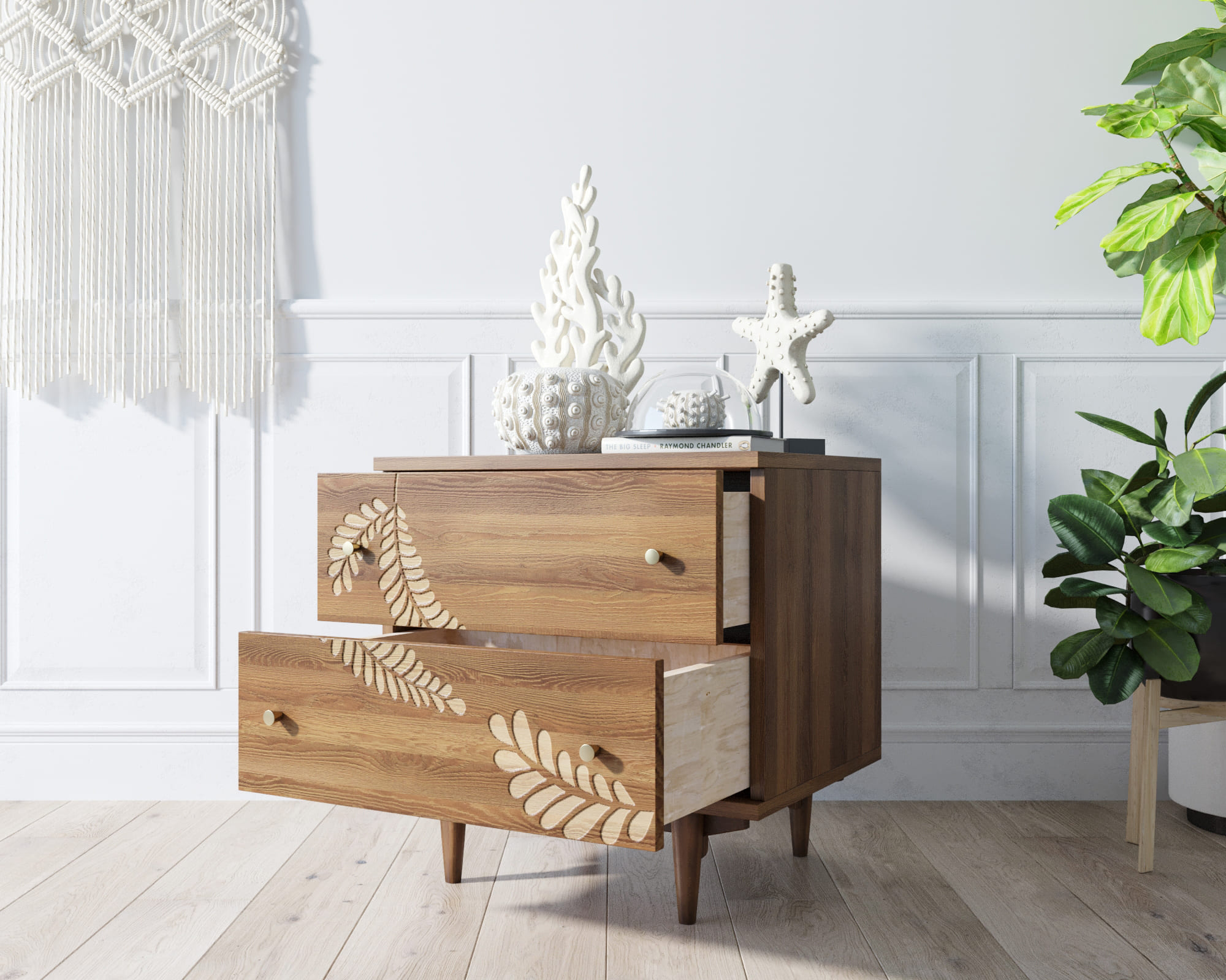 Комод коричневый "Boho" 2 ящика с растением