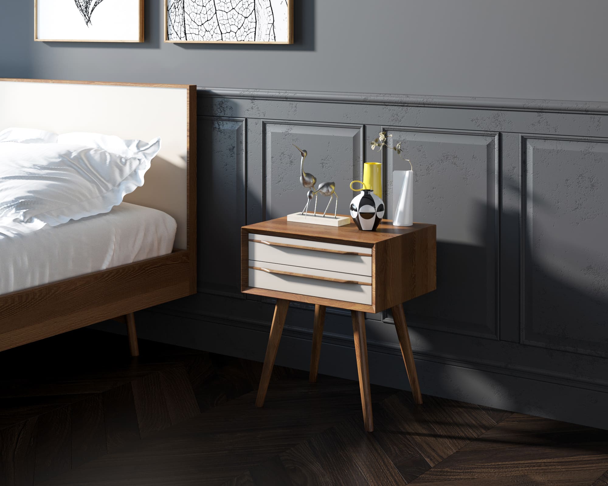 Тумба в Скандинавском стиле "Bruni white" с двумя ящиками