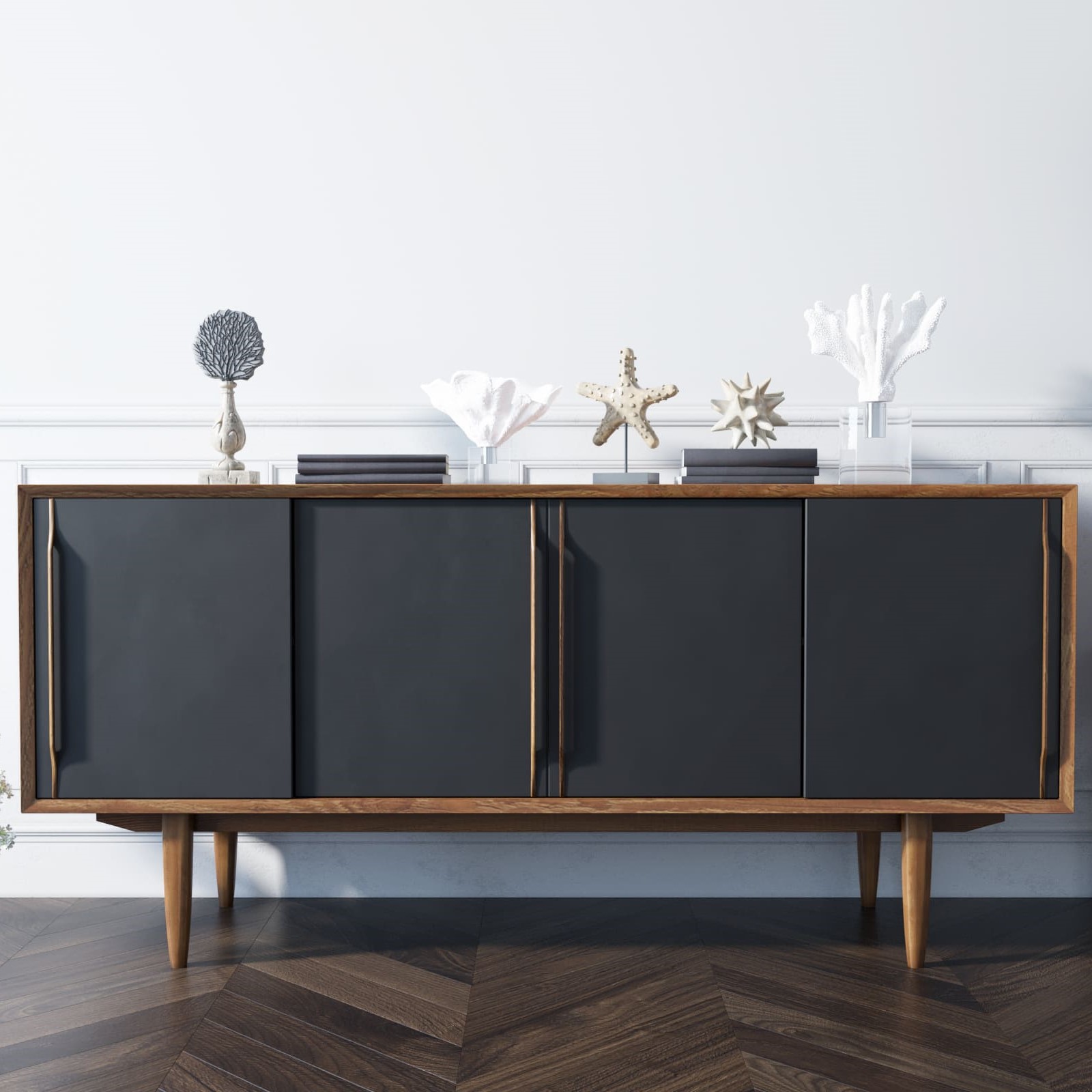 Комод тёмный массив "Bruni Black" четыре дверки