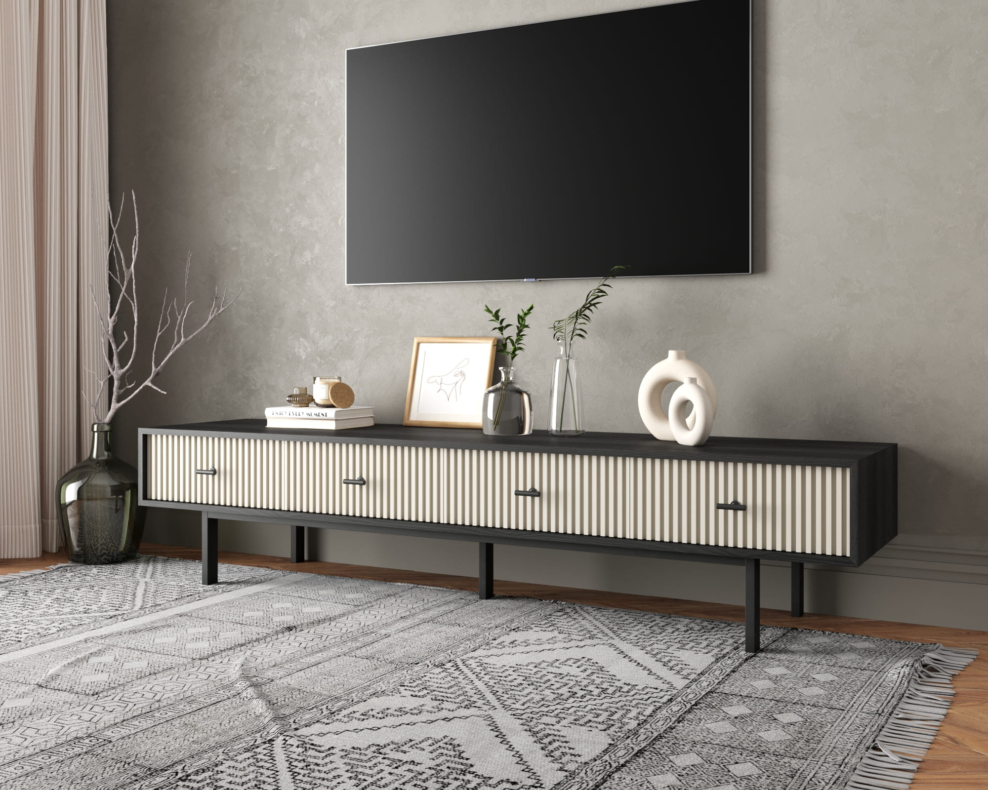 Комод с четырьмя ящиками под TV "Emerson" арт EM06/milky/L