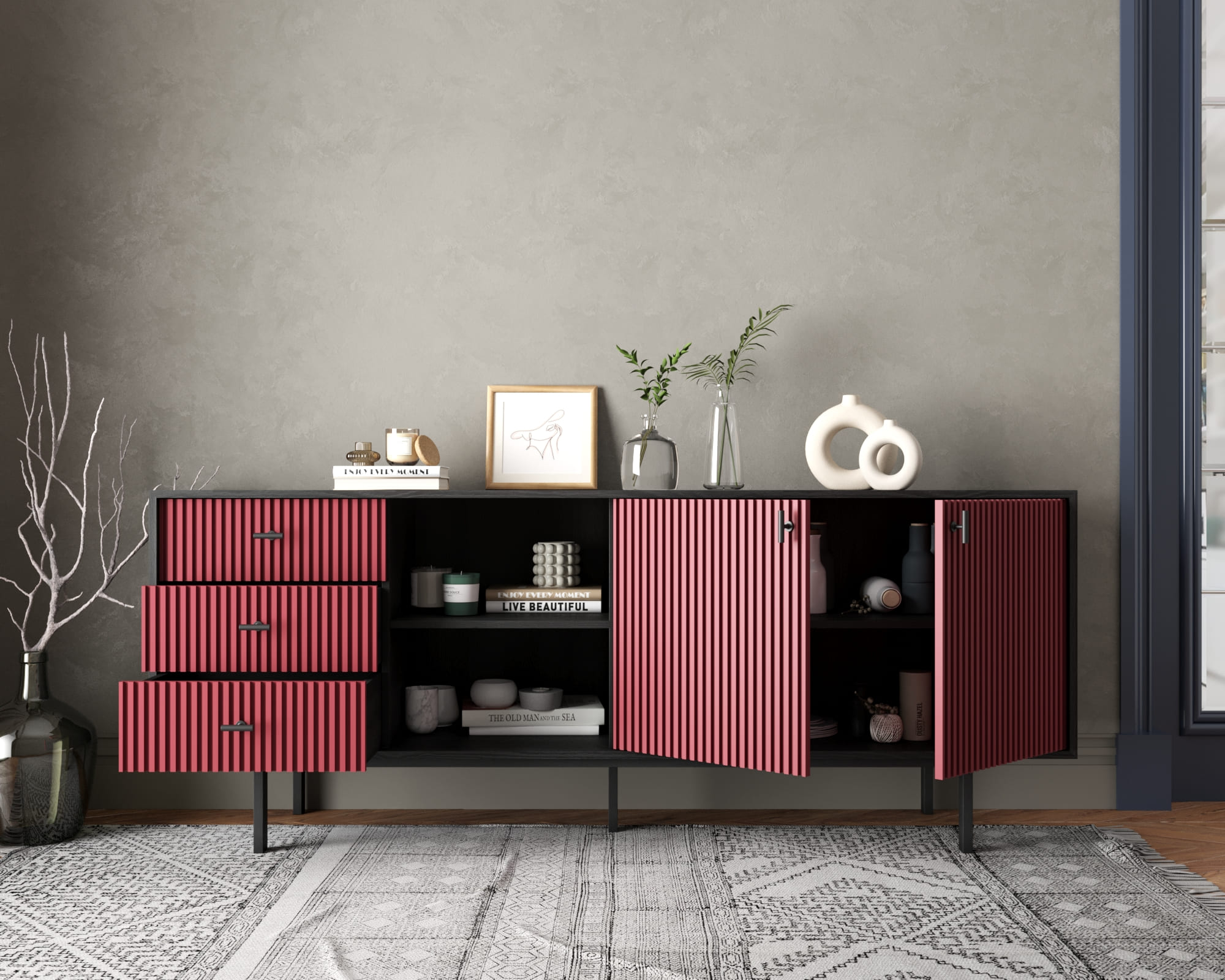 Комод с дверками и нишей "Emerson" арт EM15/red/L