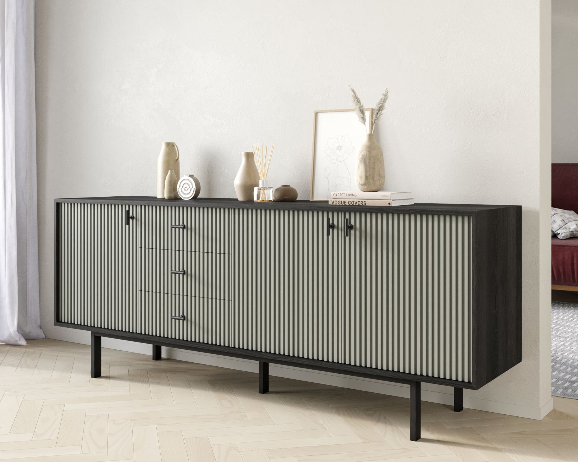 Комод с тремя дверками и тремя ящиками "Emerson" арт EM07/gray/L