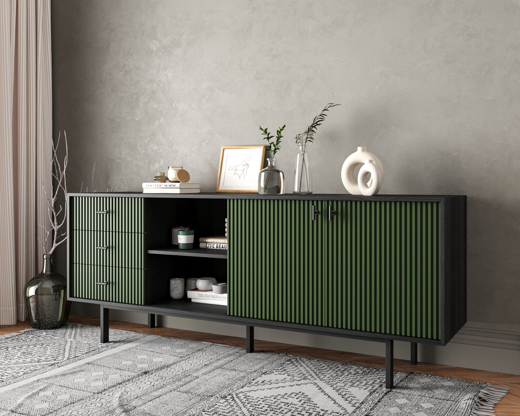 Комод с дверками и нишей "Emerson" арт EM15/green/L