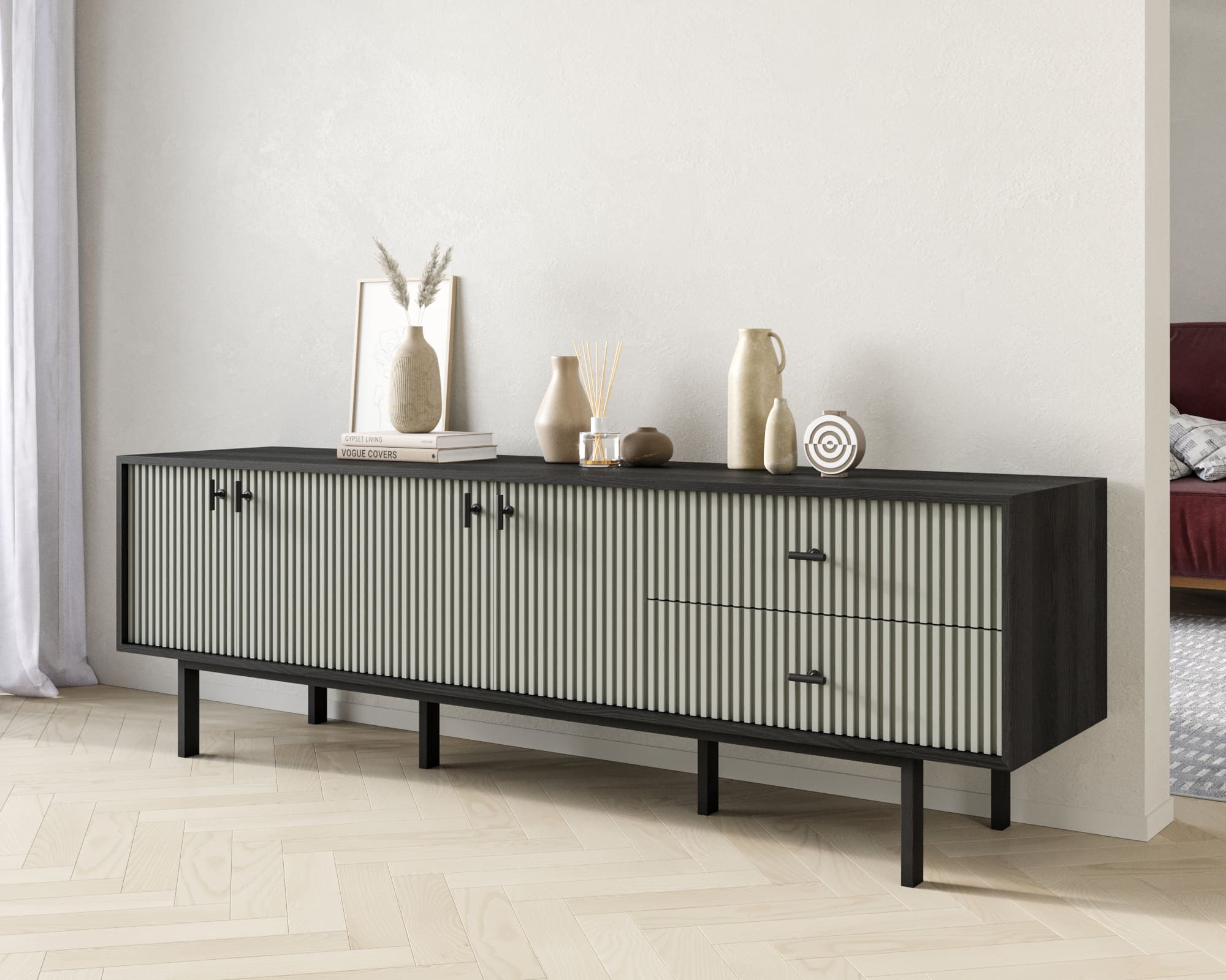 Комод с четырьмя дверками и двумя ящиками "Emerson" арт EM04/gray/L