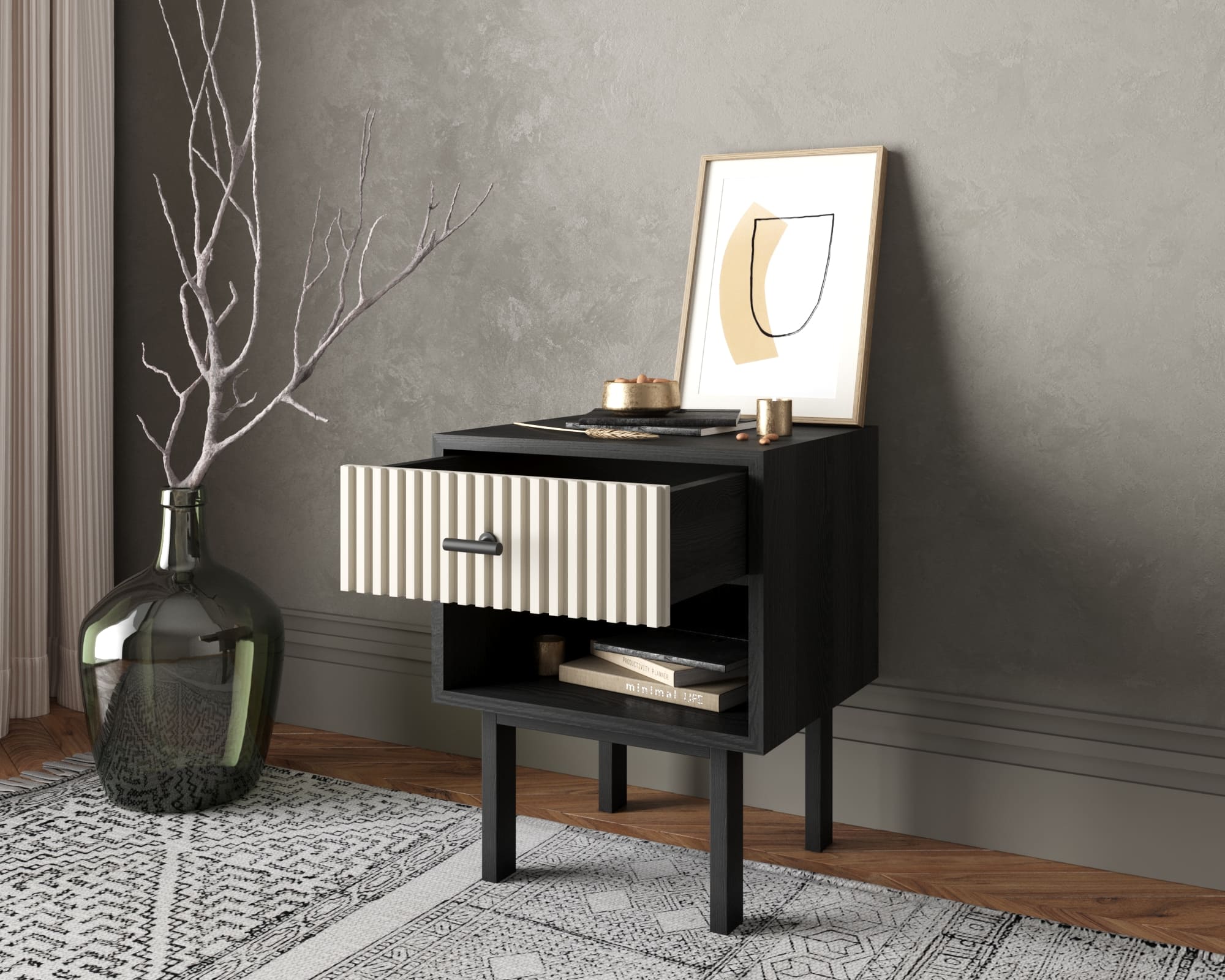 Тумбочка с верхним ящиком "Emerson" арт EM11/milky/L