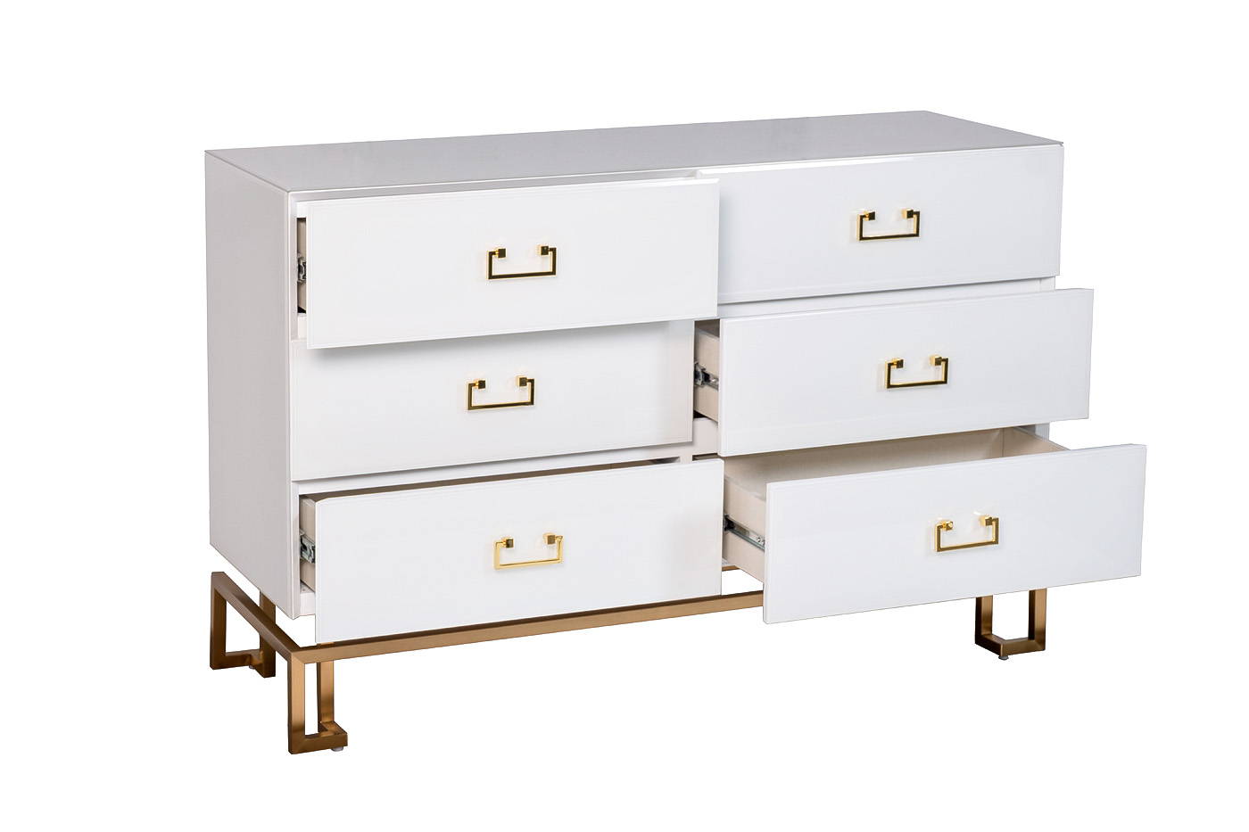KFG089  Комод 6 ящиков белый/золото 