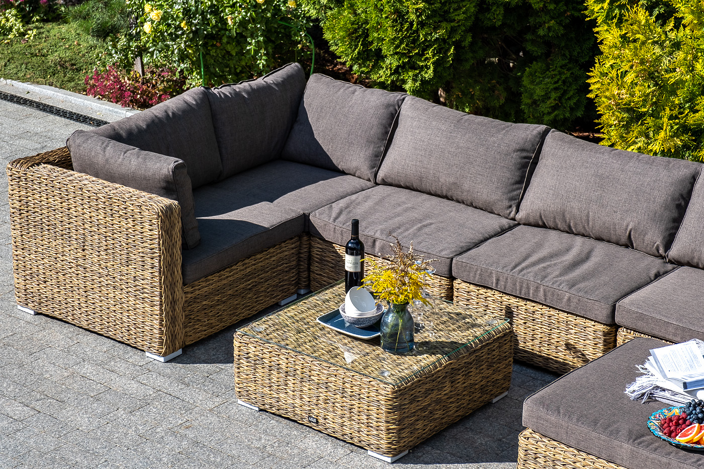 "Лунджи" модуль диванный угловой с подушками, цвет соломенный (гиацинт)