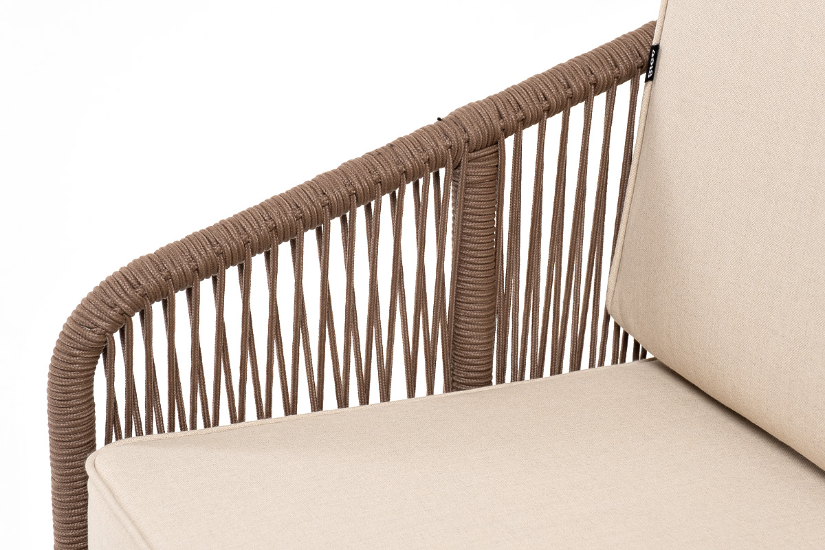 "Каннизо" лаунж-зона 4-местная из роупа со столом "Горнида" (серый гранит), основание дуб, роуп коричневый, ткань бежевая