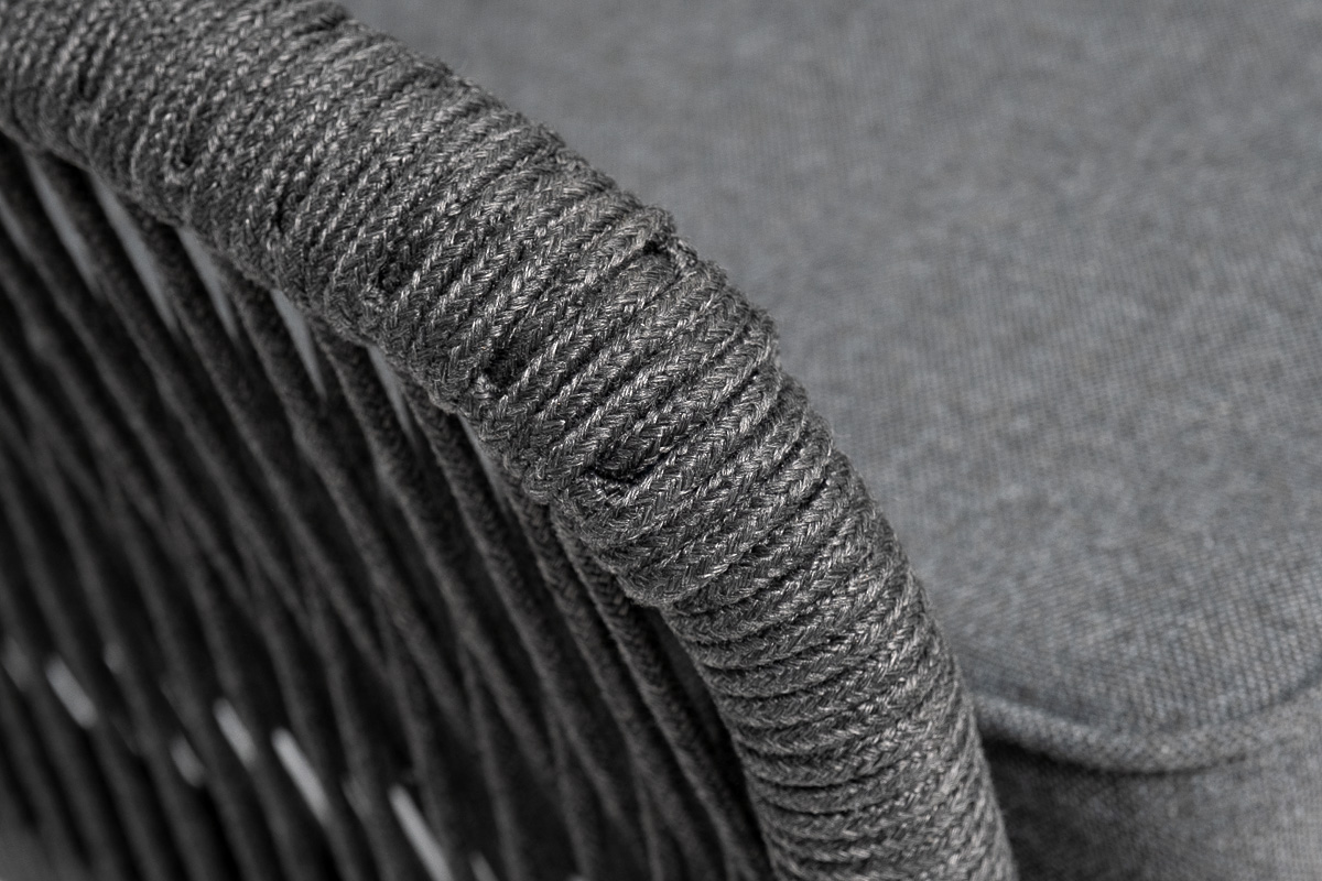 "Каннизо" диван модульный плетеный из роупа, каркас алюминий темно-серый (RAL7024), роуп темно-серый круглый, ткань темно-серая